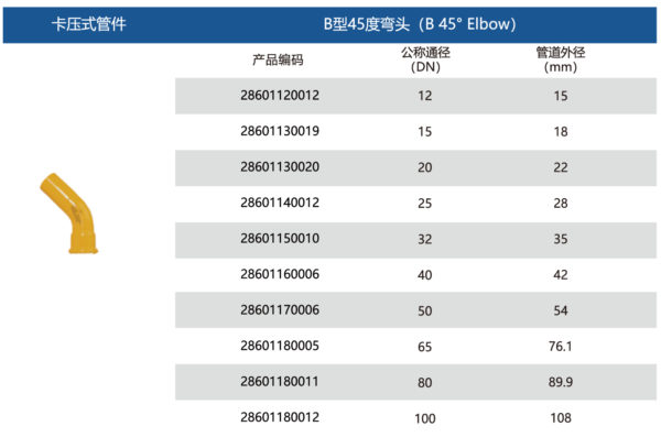 Carbon Steel B 45° Elbow Size